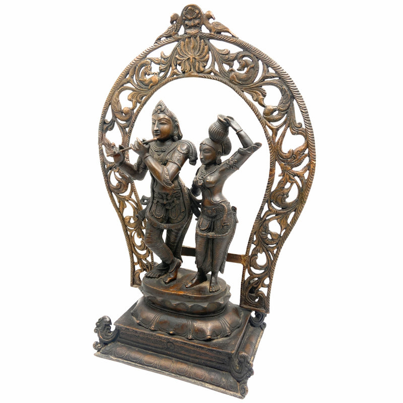 Panchaloha Radha Krishna Idol, Handmade Bronze Radhakrishna Murti for Pooja, Home Decor, Temple, Wedding Gifts, Spiritual Sculpture, Brown, 21.5 Inch, 1 Piece