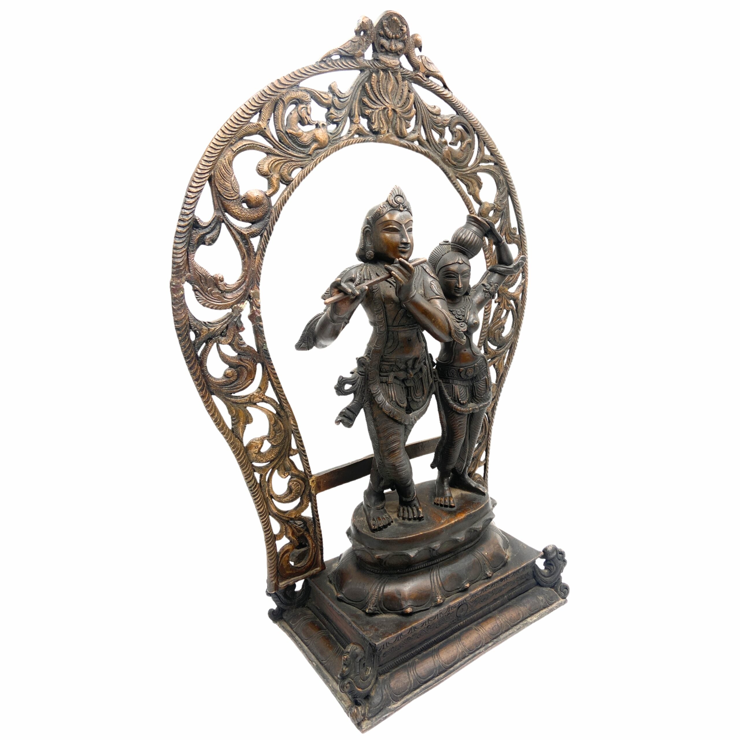 Panchaloha Radha Krishna Idol, Handmade Bronze Radhakrishna Murti for Pooja, Home Decor, Temple, Wedding Gifts, Spiritual Sculpture, Brown, 21.5 Inch, 1 Piece