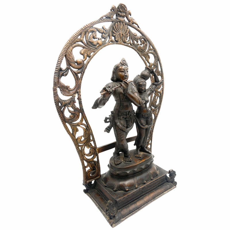 Panchaloha Radha Krishna Idol, Handmade Bronze Radhakrishna Murti for Pooja, Home Decor, Temple, Wedding Gifts, Spiritual Sculpture, Brown, 21.5 Inch, 1 Piece