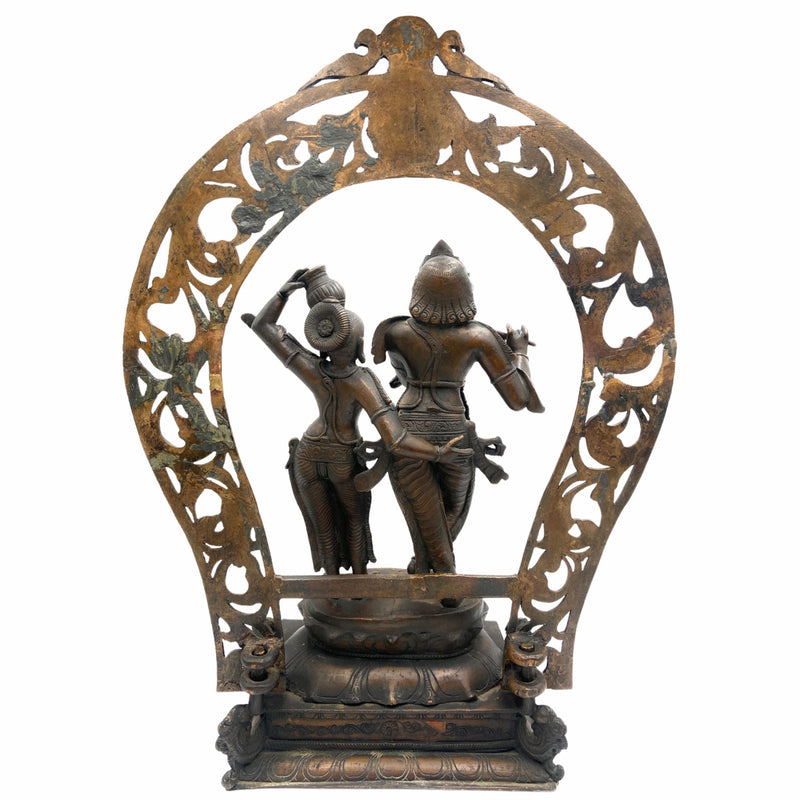 Panchaloha Radha Krishna Idol, Handmade Bronze Radhakrishna Murti for Pooja, Home Decor, Temple, Wedding Gifts, Spiritual Sculpture, Brown, 21.5 Inch, 1 Piece