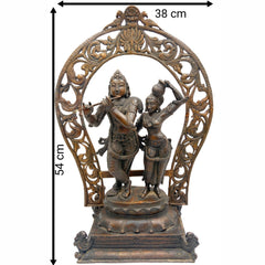 Panchaloha Radha Krishna Idol, Handmade Bronze Radhakrishna Murti for Pooja, Home Decor, Temple, Wedding Gifts, Spiritual Sculpture, Brown, 21.5 Inch, 1 Piece