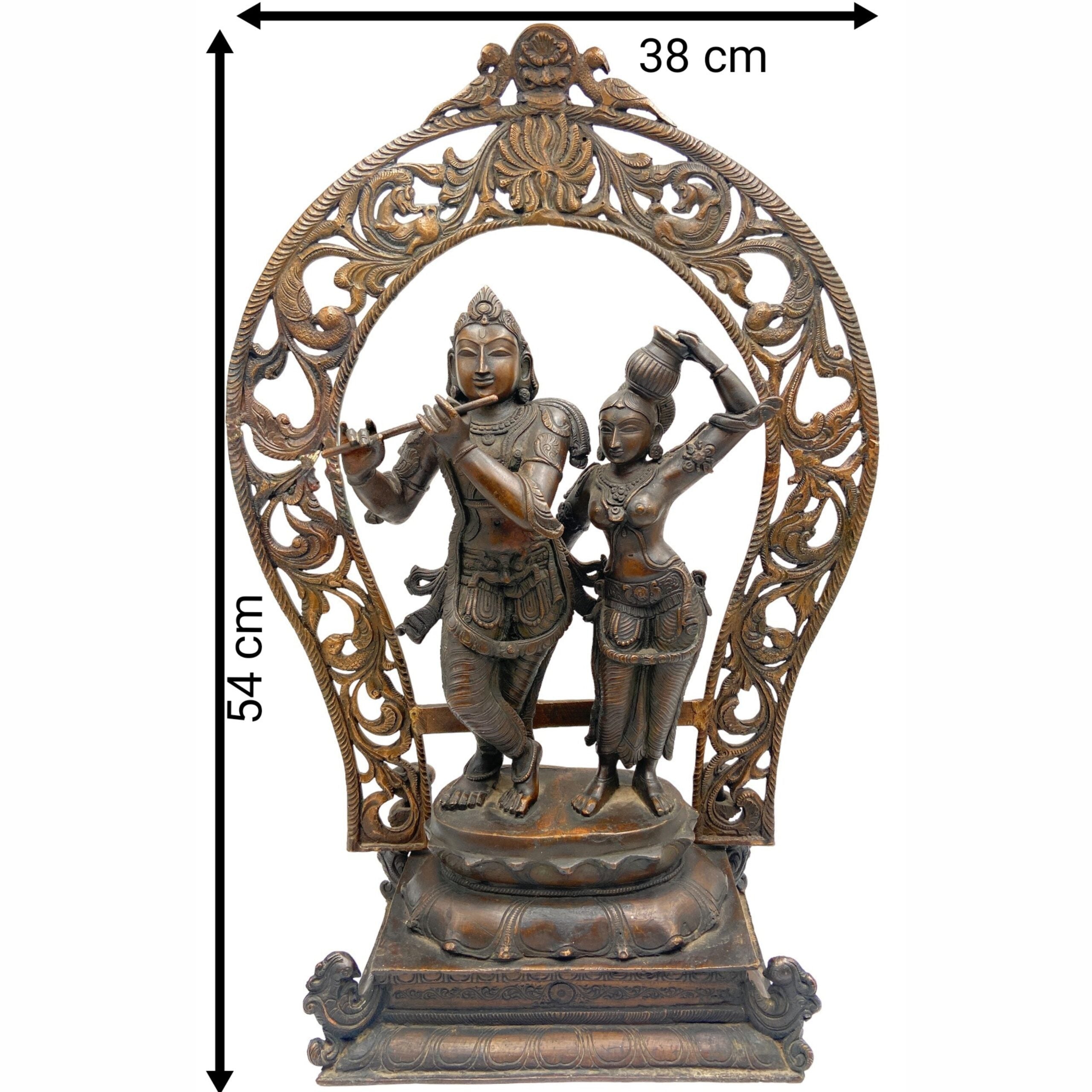 Panchaloha Radha Krishna Idol, Handmade Bronze Radhakrishna Murti for Pooja, Home Decor, Temple, Wedding Gifts, Spiritual Sculpture, Brown, 21.5 Inch, 1 Piece