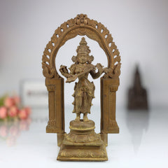 Handmade Bronze Saraswati Idol, Panchaloha Goddess Statue Sharada, Vani, Veena Pustak Dharini Murti for Home, Temple & Office Decor,Brown, 11 Inch, 1 Piece