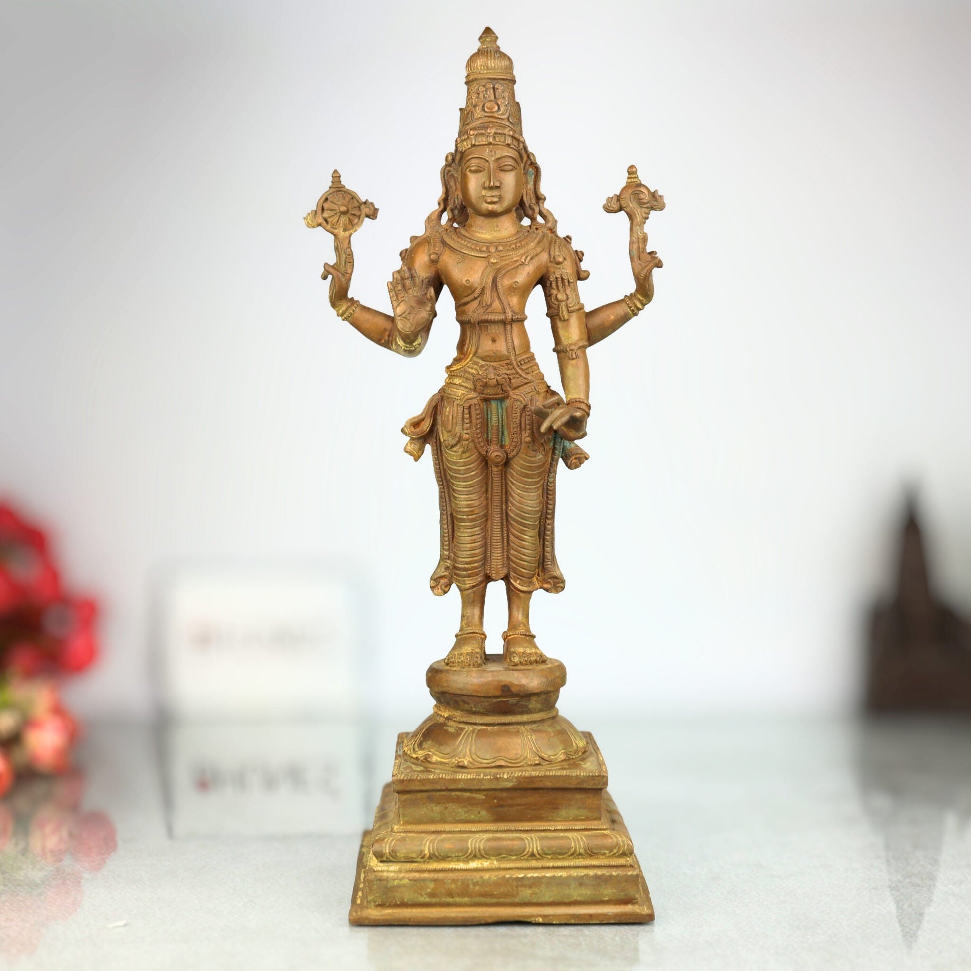 Handmade Panchaloha Vishnu Idol | Bronze Narayana Murti | Govinda, Venkateswara & Srinivasa Sculpture for Temple & Home Pooja,Brown, 17.5 Inch, 1 Piece