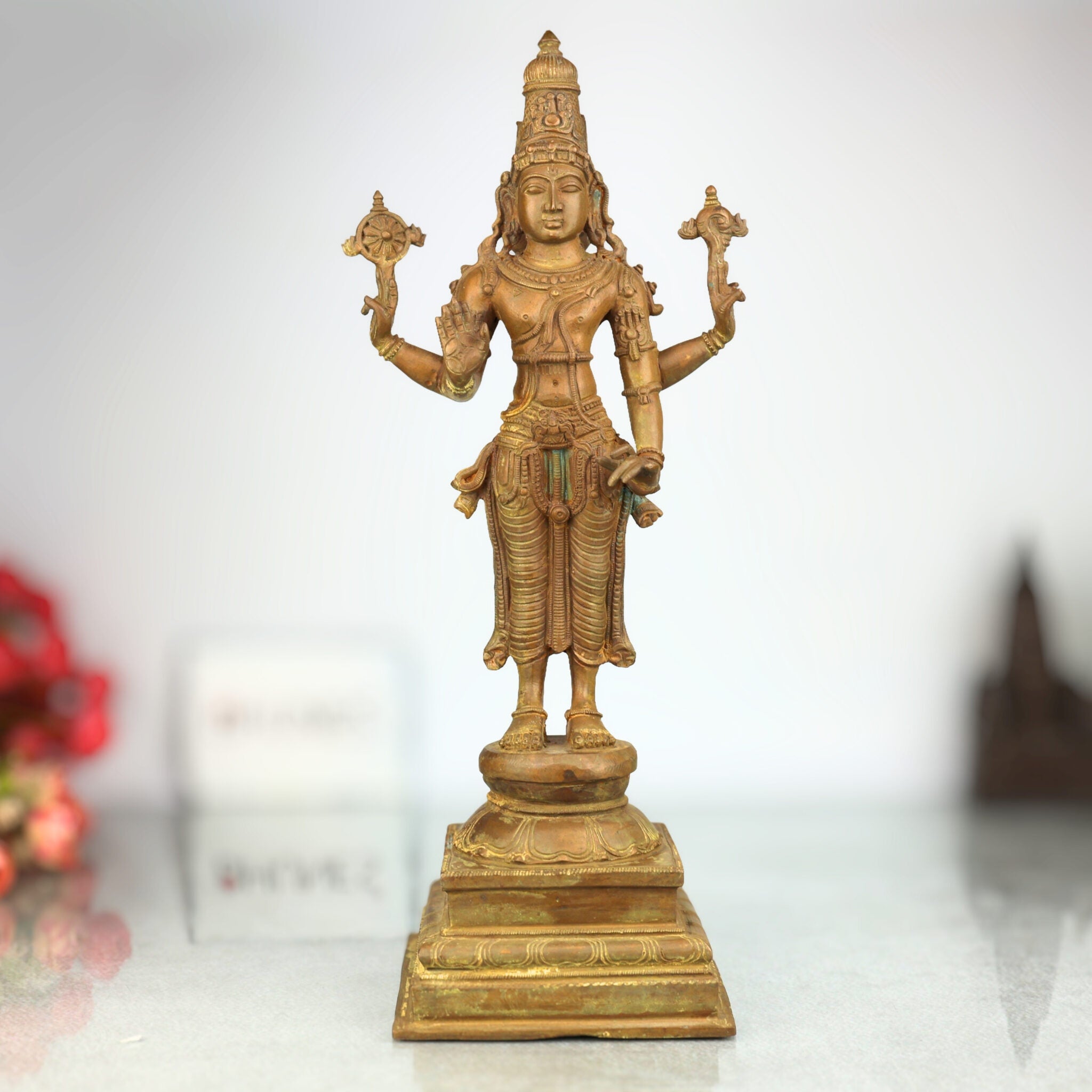 Handmade Panchaloha Vishnu Idol | Bronze Narayana Murti | Govinda, Venkateswara & Srinivasa Sculpture for Temple & Home Pooja,Brown, 17.5 Inch, 1 Piece