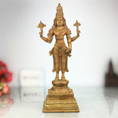 Handmade Panchaloha Vishnu Idol | Bronze Narayana Murti | Govinda, Venkateswara & Srinivasa Sculpture for Temple & Home Pooja,Brown, 17.5 Inch, 1 Piece