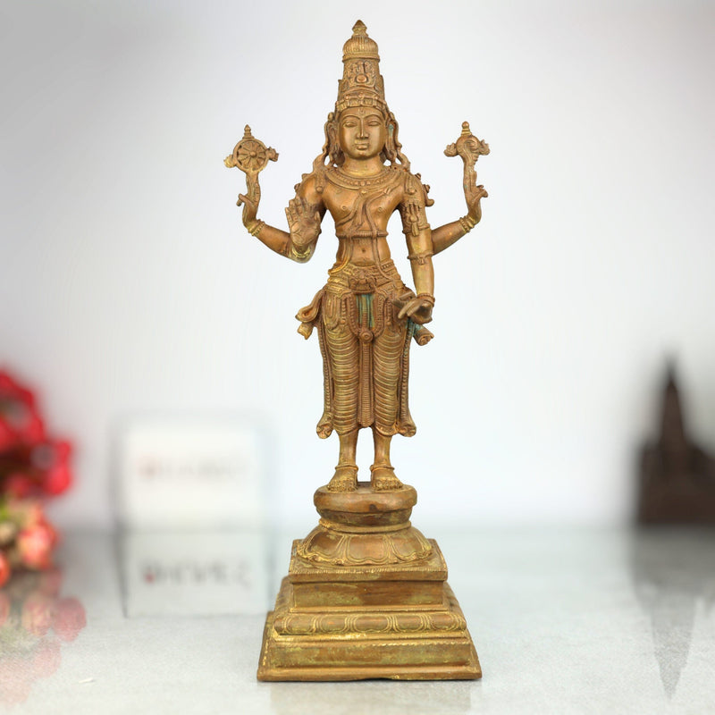 Handmade Panchaloha Vishnu Idol | Bronze Narayana Murti | Govinda, Venkateswara & Srinivasa Sculpture for Temple & Home Pooja,Brown, 17.5 Inch, 1 Piece