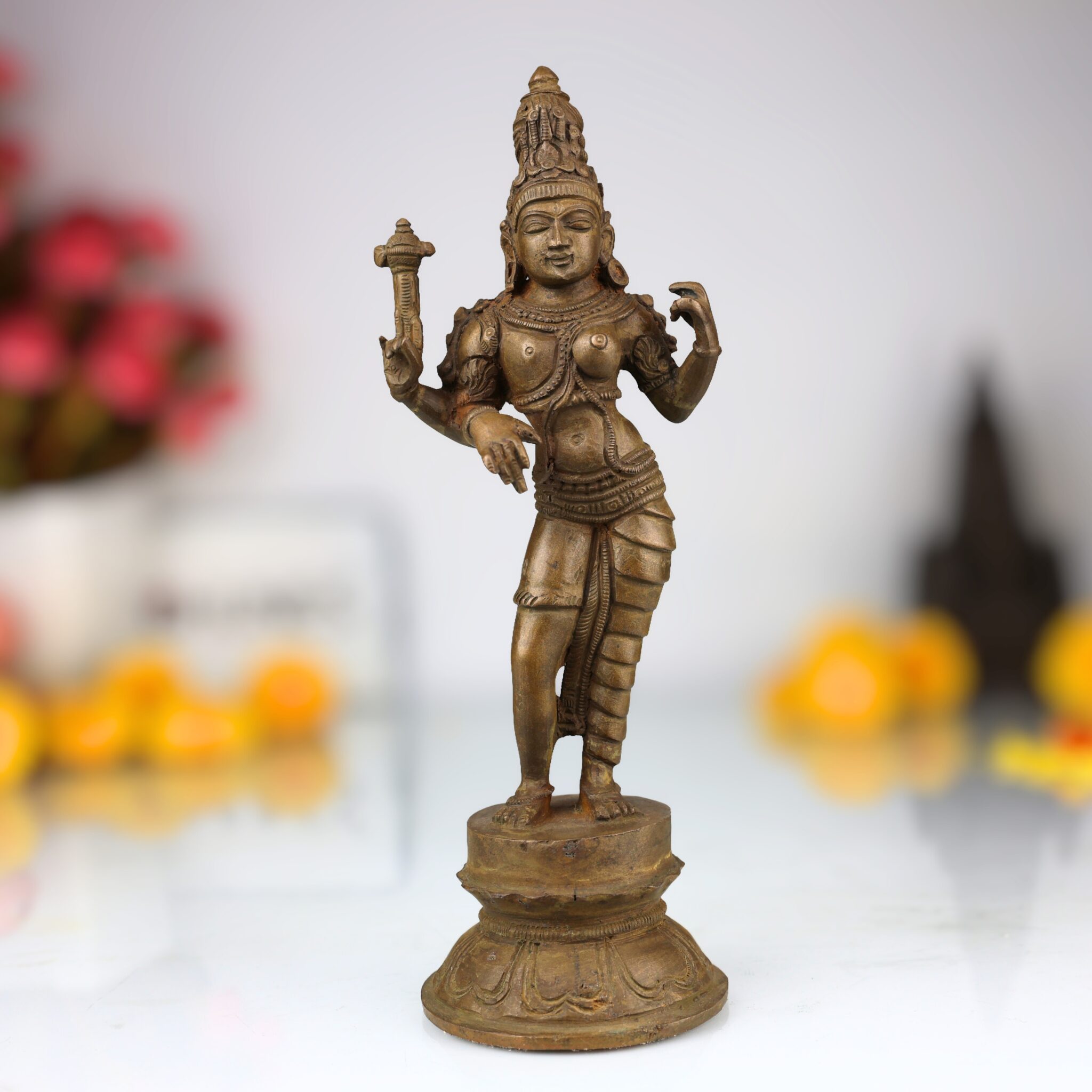Bronze Ardhanarishvara Idol | Handcrafted Ardhanari Shiva Parvati Murti | Panchaloha / Chola Art Statue for Temple & Home Decor, Brown, 9 Inch