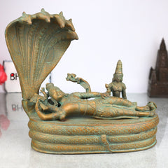 Handcrafted Panchaloha Bronze Padmanabha Idol – , Anantha Padmanabha Murti, Chola Art South Indian Vishnu Statue for Temple & Home Pooja,Brown, 10.5 Inch, 1 Piece
