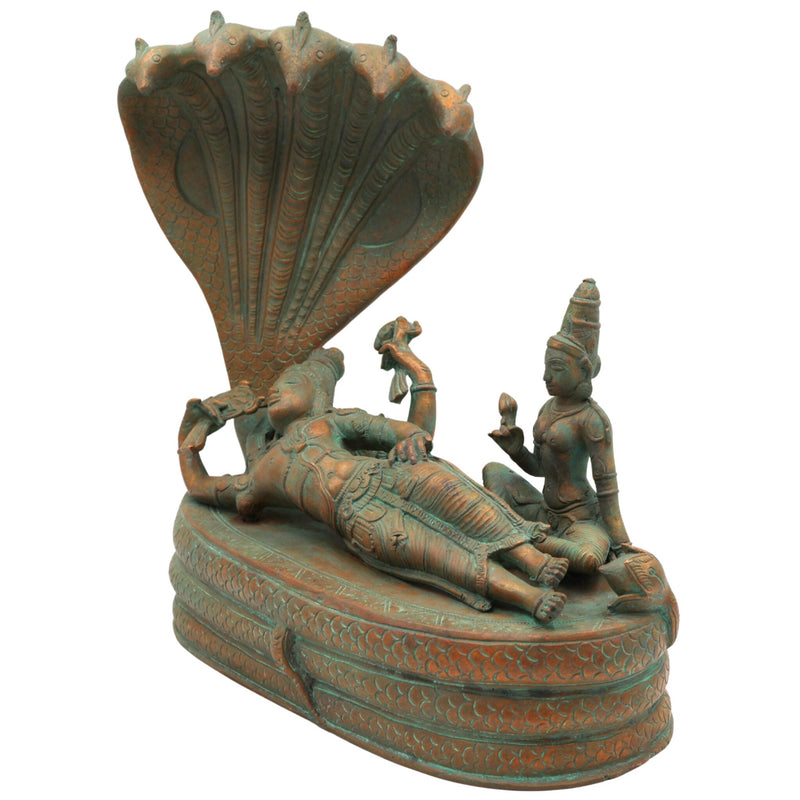 Handcrafted Panchaloha Bronze Padmanabha Idol – , Anantha Padmanabha Murti, Chola Art South Indian Vishnu Statue for Temple & Home Pooja,Brown, 10.5 Inch, 1 Piece