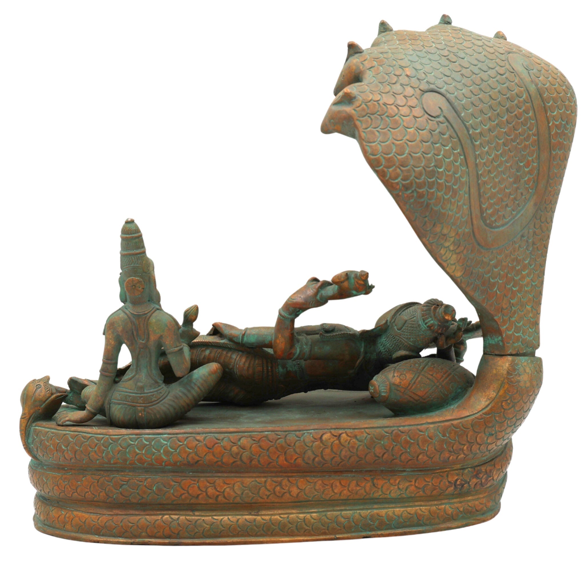 Handcrafted Panchaloha Bronze Padmanabha Idol – , Anantha Padmanabha Murti, Chola Art South Indian Vishnu Statue for Temple & Home Pooja,Brown, 10.5 Inch, 1 Piece