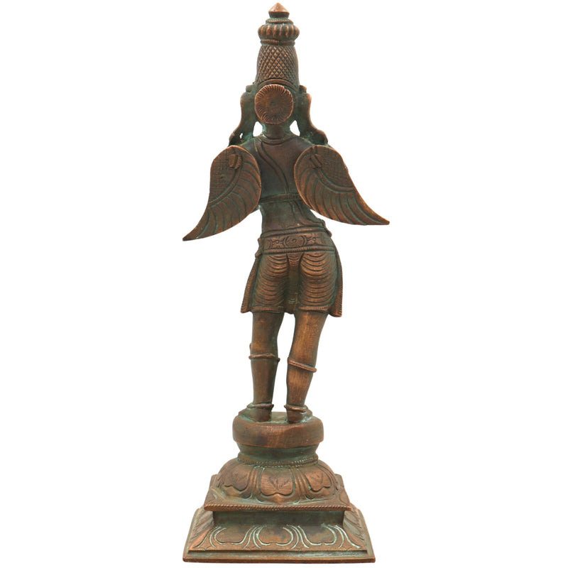 Handcrafted Panchaloha Garuda Vahana Idol | Bronze Suparna Vainateya Vishnu Vahana Murti | Traditional South Indian Garuda Swamy Statue for Temple & Home,Brown, 10 Inch, 1 Piece