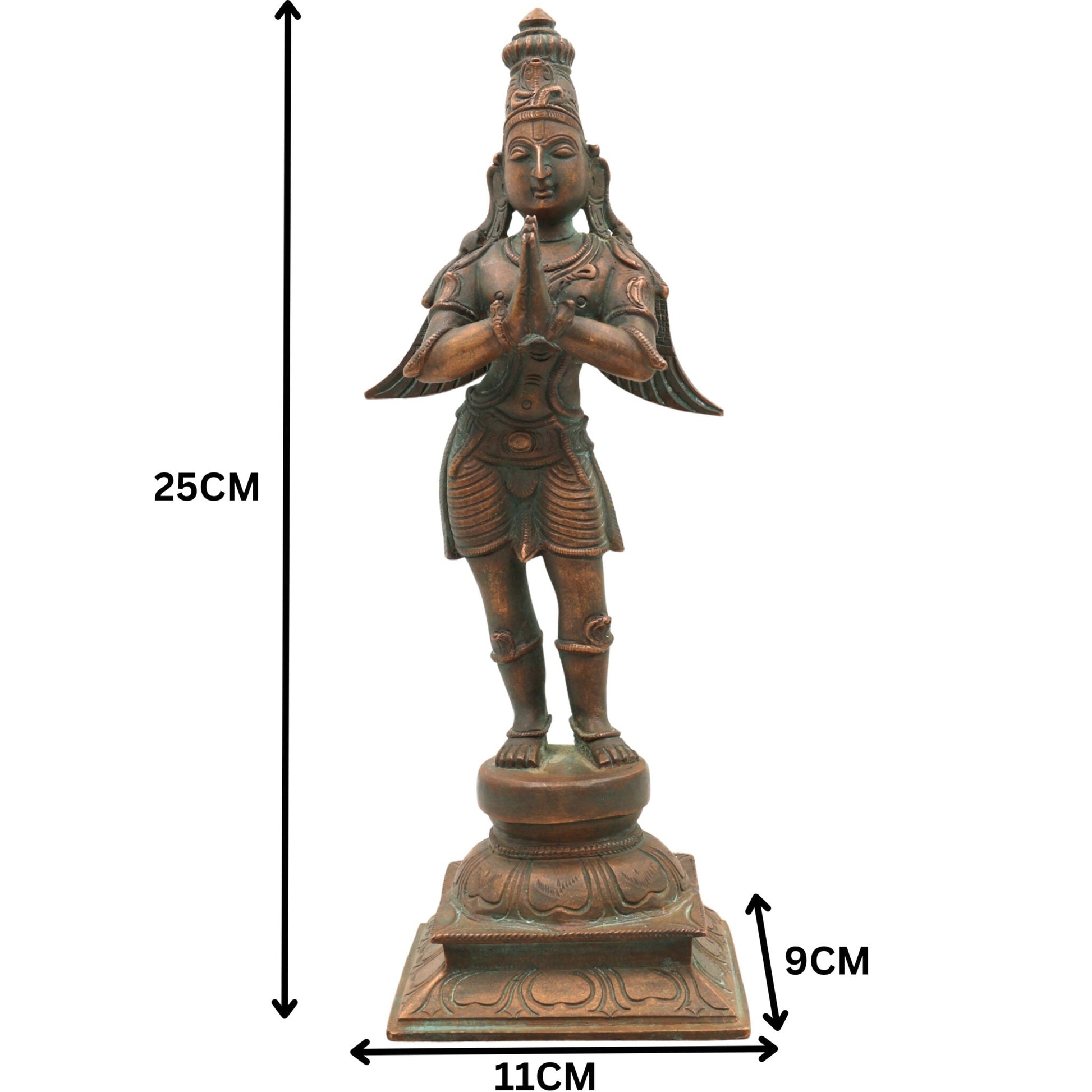 Handcrafted Panchaloha Garuda Vahana Idol | Bronze Suparna Vainateya Vishnu Vahana Murti | Traditional South Indian Garuda Swamy Statue for Temple & Home,Brown, 10 Inch, 1 Piece