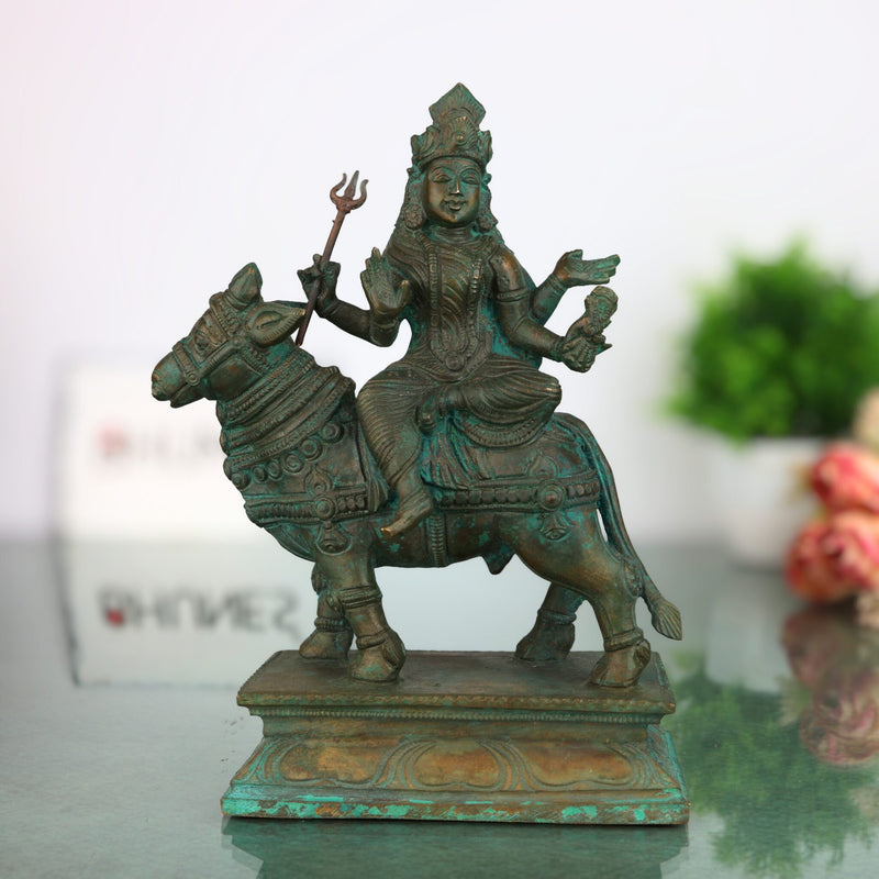 Handcrafted Panchaloha Maha Gowri Idol – Shwetambardhara Gauri Devi | Navadurga Ashtami Durga Statue for Temple & Pooja Decor,Brown, 7 Inch, 1 Piece