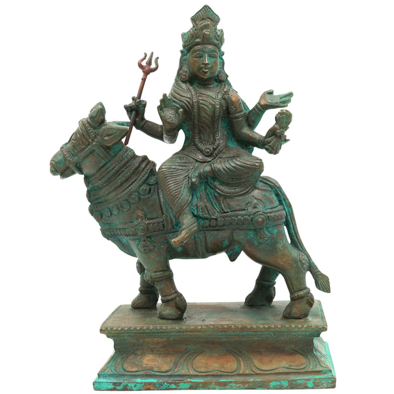 Handcrafted Panchaloha Maha Gowri Idol – Shwetambardhara Gauri Devi | Navadurga Ashtami Durga Statue for Temple & Pooja Decor,Brown, 7 Inch, 1 Piece