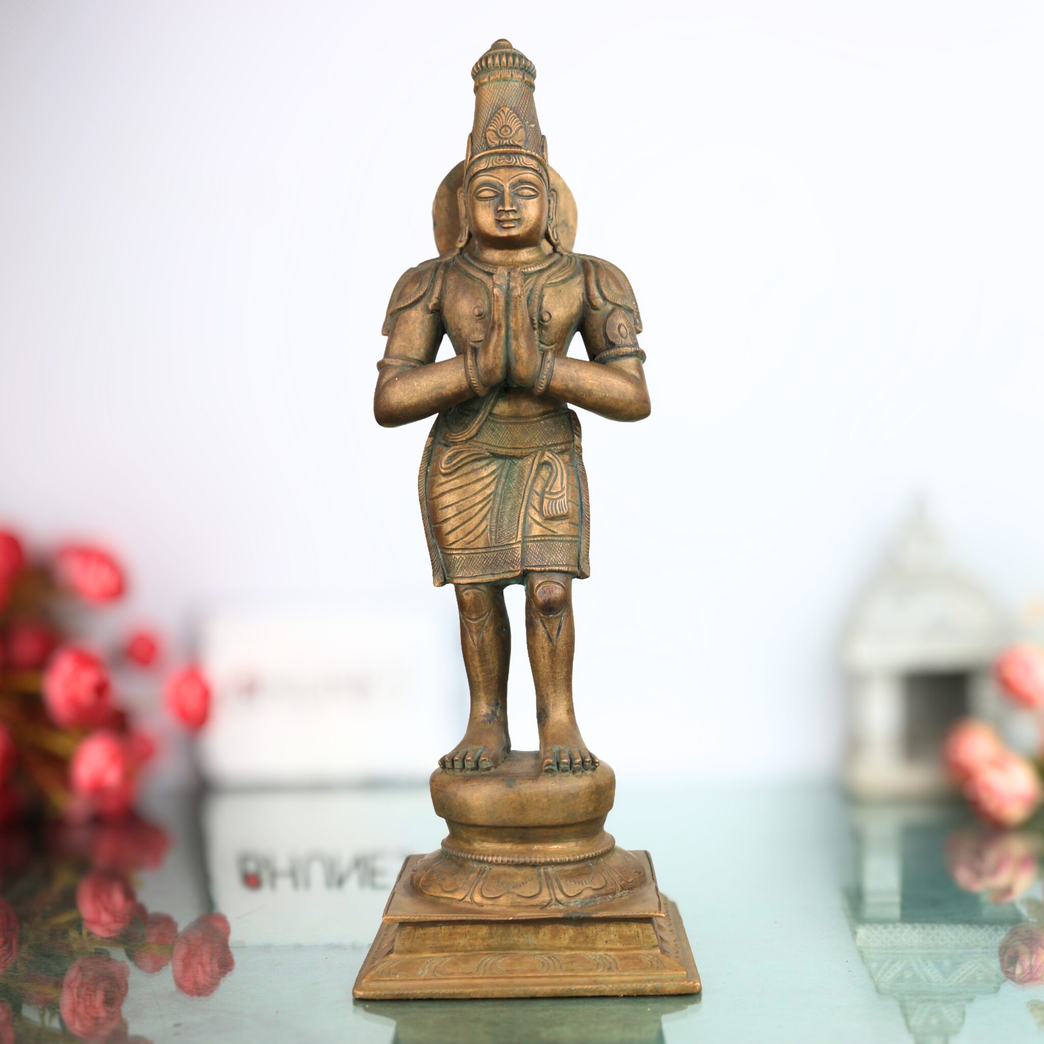 Handcrafted Bronze Sundaram Idol, Panchaloha Sundaresha Sundareswaran Sundara Sundaramoorthy Murti | Chola Art South Indian Deity Sculpture for Home Temple,Brown, 14 Inch, 1 Piece