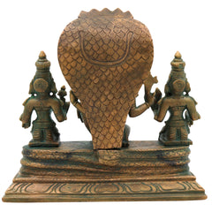 Handmade Bronze Vishnu with Sridevi Bhudevi Idol | Panchaloha Narayana Murti | Chola Art Perumal Statue,Brown, 7 Inch, 1 Piece