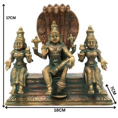 Handmade Bronze Vishnu with Sridevi Bhudevi Idol | Panchaloha Narayana Murti | Chola Art Perumal Statue,Brown, 7 Inch, 1 Piece