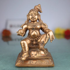 Handcrafted Bronze Bal Gopala Idol | Panchaloha Laddu Krishna Statue | Bala Krishna Murti | Kanha Kanhaiya Murti | Chola Art Krishna Figurine,Brown, 6.5 Inch, 1 Piece