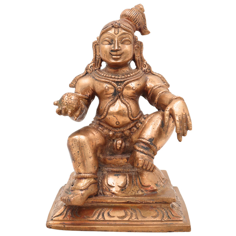 Handcrafted Bronze Bal Gopala Idol | Panchaloha Laddu Krishna Statue | Bala Krishna Murti | Kanha Kanhaiya Murti | Chola Art Krishna Figurine,Brown, 6.5 Inch, 1 Piece