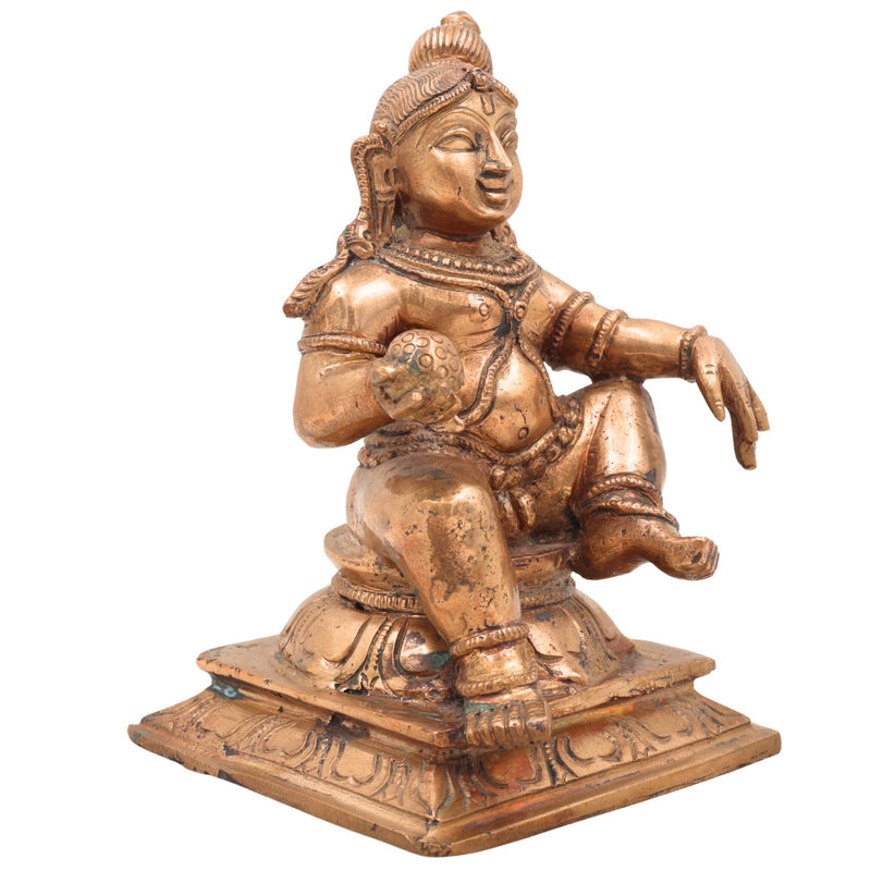 Handcrafted Bronze Bal Gopala Idol | Panchaloha Laddu Krishna Statue | Bala Krishna Murti | Kanha Kanhaiya Murti | Chola Art Krishna Figurine,Brown, 6.5 Inch, 1 Piece