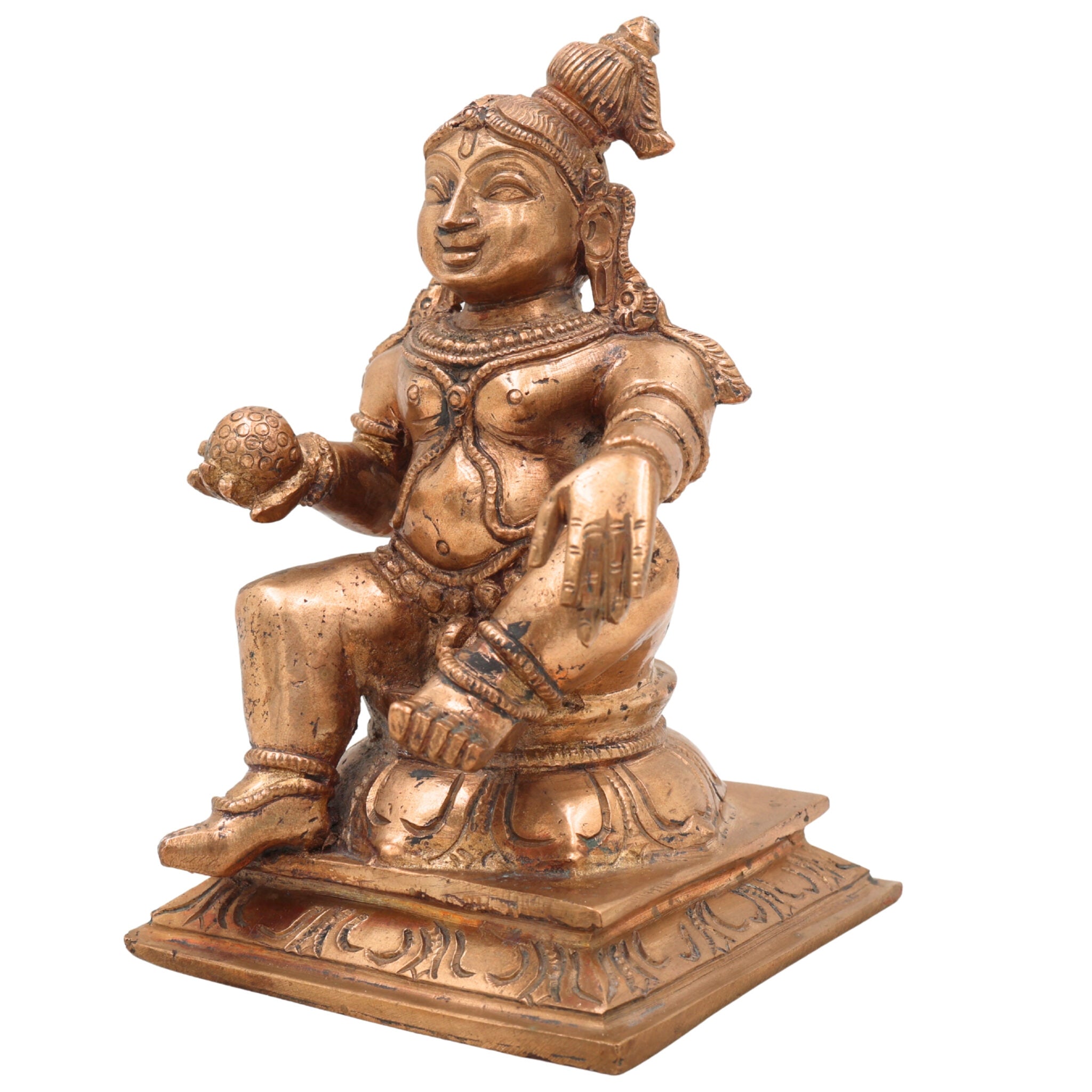 Handcrafted Bronze Bal Gopala Idol | Panchaloha Laddu Krishna Statue | Bala Krishna Murti | Kanha Kanhaiya Murti | Chola Art Krishna Figurine,Brown, 6.5 Inch, 1 Piece