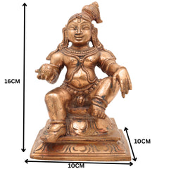 Handcrafted Bronze Bal Gopala Idol | Panchaloha Laddu Krishna Statue | Bala Krishna Murti | Kanha Kanhaiya Murti | Chola Art Krishna Figurine,Brown, 6.5 Inch, 1 Piece