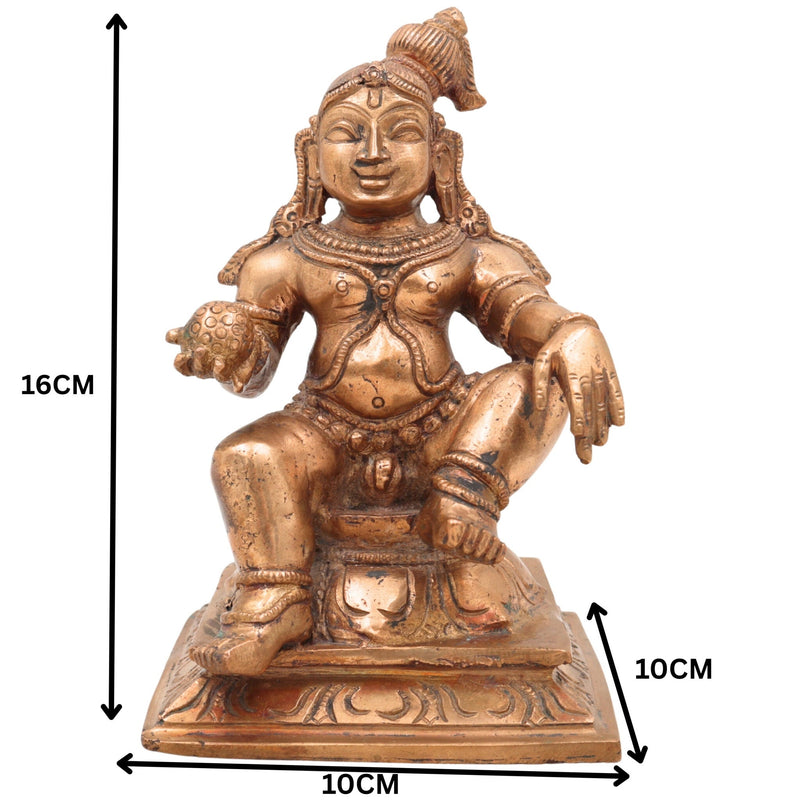 Handcrafted Bronze Bal Gopala Idol | Panchaloha Laddu Krishna Statue | Bala Krishna Murti | Kanha Kanhaiya Murti | Chola Art Krishna Figurine,Brown, 6.5 Inch, 1 Piece