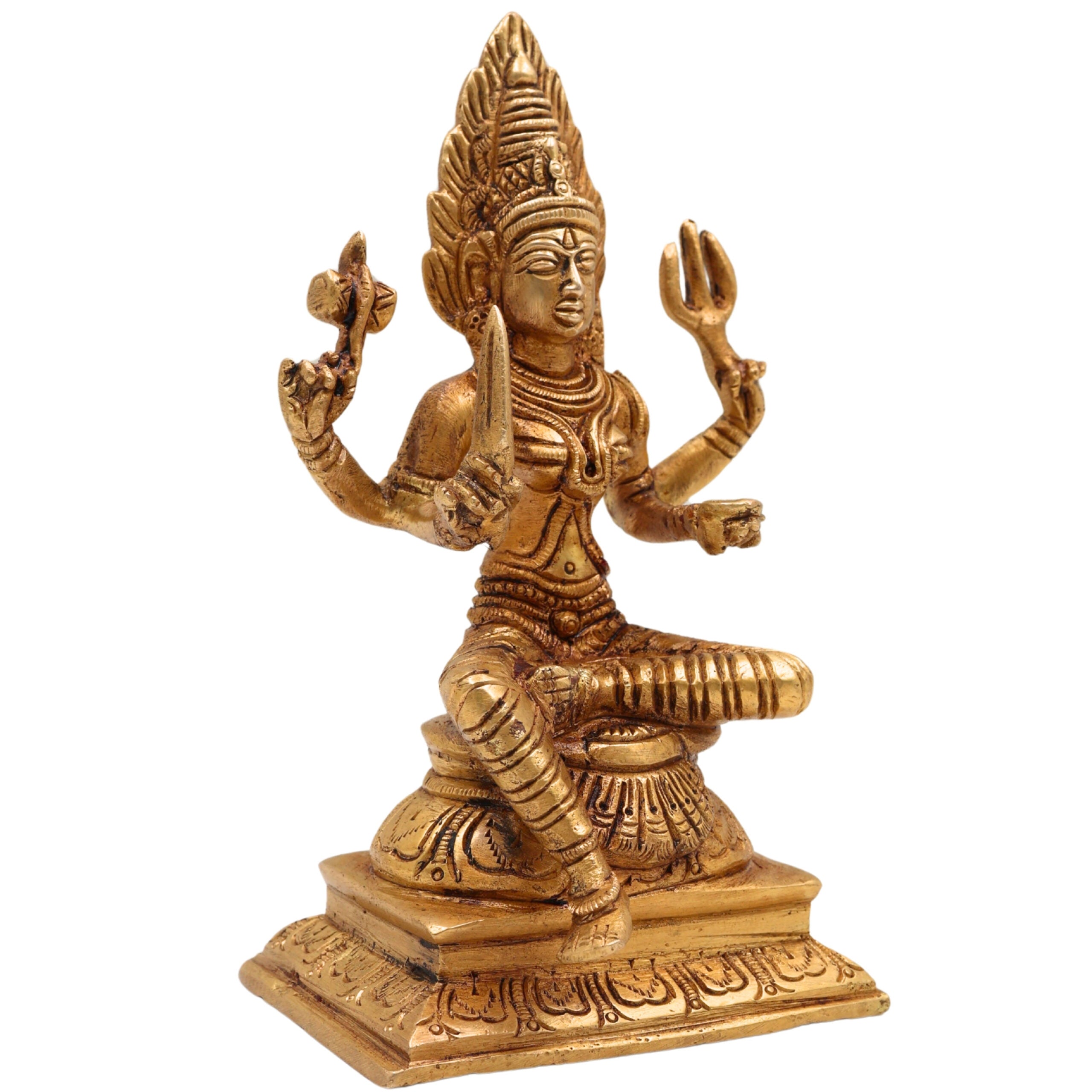 Brass Goddess Mariamman Idol | Mariamma Murti | Mari Amman Statue | Handcrafted Peetal Mariamman for Home Decor, Pooja & Gifts, Gold, 6 Inch, 1 Piece