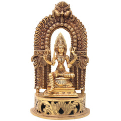 Brass Mariamman Idol with Chowki And Prabhavali, Mariamma, Shakti Angala Parameshwari Peetal Murti Pittal Statue Temple Pooja Home Decor Gift,Gold, 11 Inch, 1 Piece