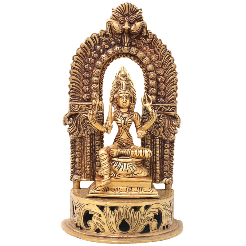 Brass Mariamman Idol with Chowki And Prabhavali, Mariamma, Shakti Angala Parameshwari Peetal Murti Pittal Statue Temple Pooja Home Decor Gift,Gold, 11 Inch, 1 Piece