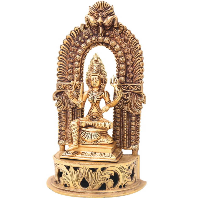 Brass Mariamman Idol with Chowki And Prabhavali, Mariamma, Shakti Angala Parameshwari Peetal Murti Pittal Statue Temple Pooja Home Decor Gift,Gold, 11 Inch, 1 Piece