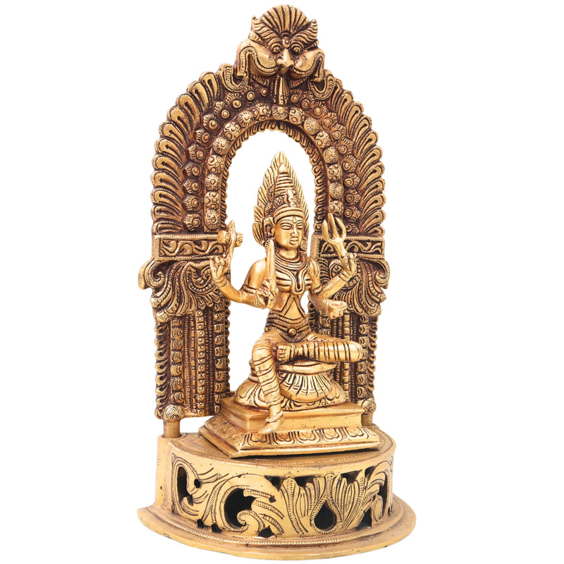 Brass Mariamman Idol with Chowki And Prabhavali, Mariamma, Shakti Angala Parameshwari Peetal Murti Pittal Statue Temple Pooja Home Decor Gift,Gold, 11 Inch, 1 Piece