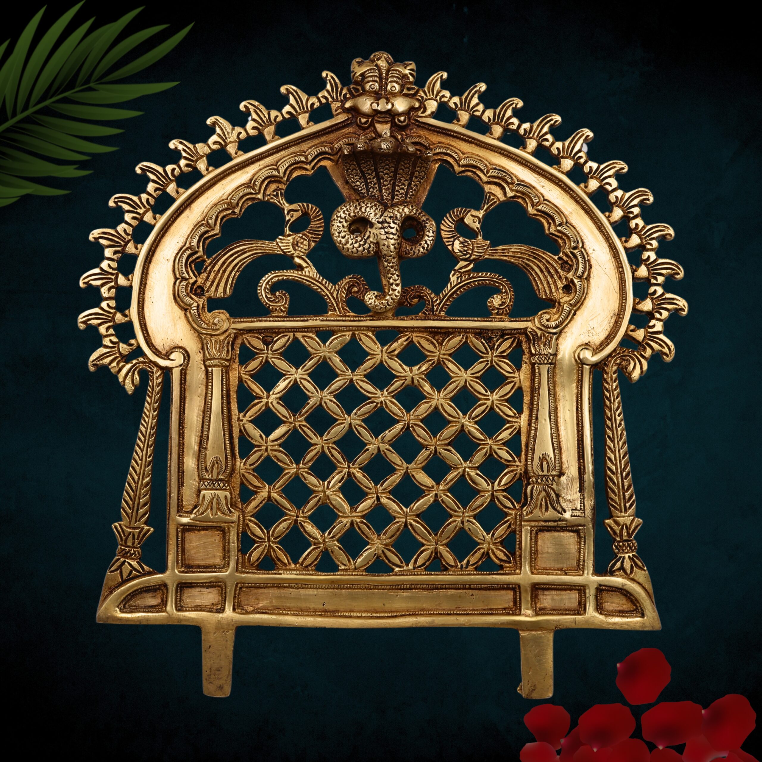 Bhunes Brass Prabhavali Frame Arch Wall Hanging - Big Prabhawal for Temple & Home Decor, Prabhawali for Deity, Prabhaval for Home Temple, Traditional Brass Arch Frame, Gold, 12 Inch, 1 Piece