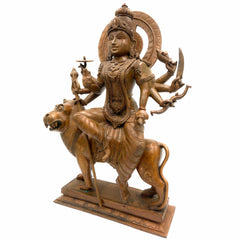 Bronze Durga Idol | Panchaloha Maa Durga Murti | Navadurga Statue | Handmade Chola Art Goddess Durga for Pooja & Temple Decor, Brown, 19 Inch, 1 Piece