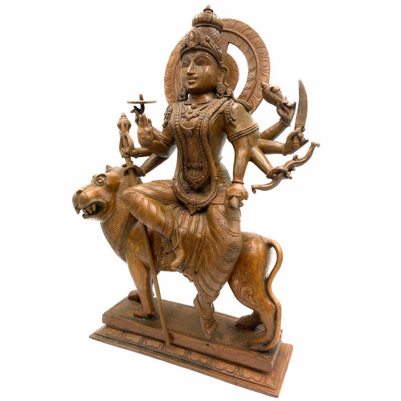 Bronze Durga Idol | Panchaloha Maa Durga Murti | Navadurga Statue | Handmade Chola Art Goddess Durga for Pooja & Temple Decor, Brown, 19 Inch, 1 Piece