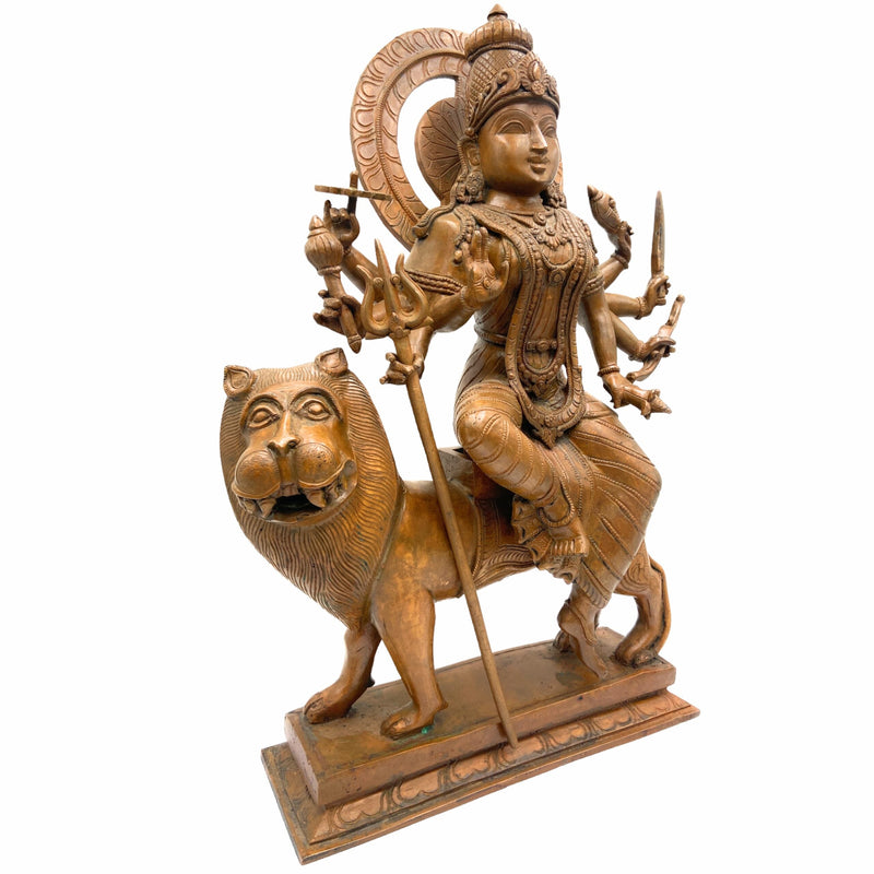 Bronze Durga Idol | Panchaloha Maa Durga Murti | Navadurga Statue | Handmade Chola Art Goddess Durga for Pooja & Temple Decor, Brown, 19 Inch, 1 Piece