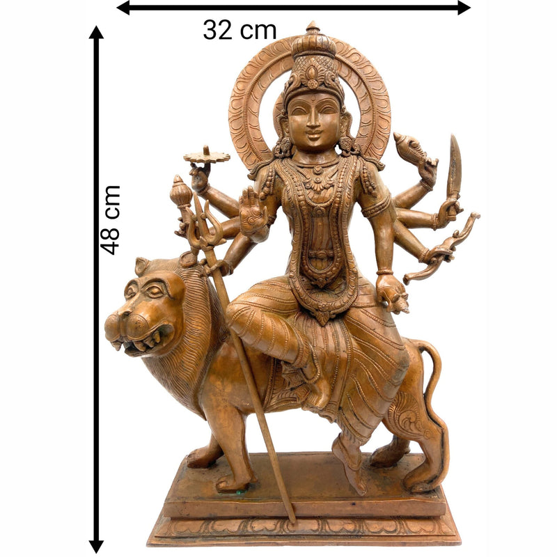 Bronze Durga Idol | Panchaloha Maa Durga Murti | Navadurga Statue | Handmade Chola Art Goddess Durga for Pooja & Temple Decor, Brown, 19 Inch, 1 Piece