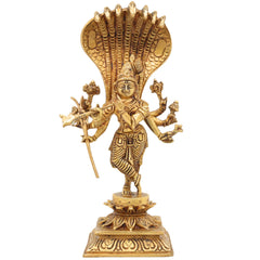 Brass Ashta Bhuja Krishna Idol with Naga Aura | Shree Krishna Murti, Kanha Moorti, Govinda Statue for Home Temple Pooja & Decor, Gold, 11 Inch, 1 Piece