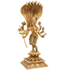Brass Ashta Bhuja Krishna Idol with Naga Aura | Shree Krishna Murti, Kanha Moorti, Govinda Statue for Home Temple Pooja & Decor, Gold, 11 Inch, 1 Piece