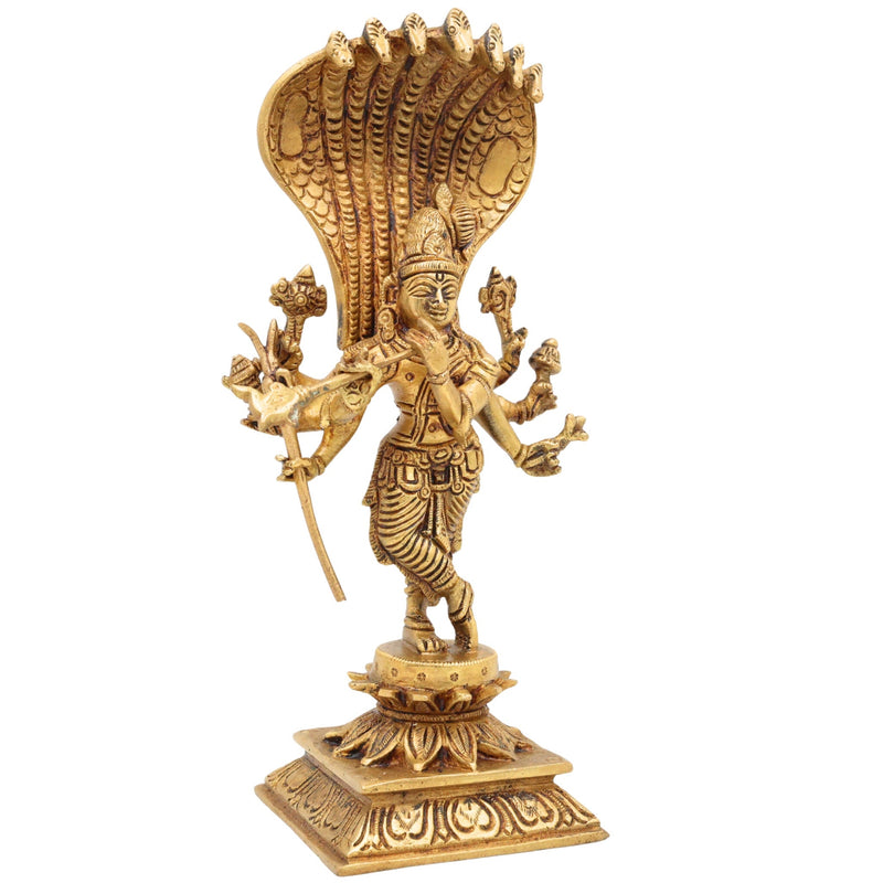 Brass Ashta Bhuja Krishna Idol with Naga Aura | Shree Krishna Murti, Kanha Moorti, Govinda Statue for Home Temple Pooja & Decor, Gold, 11 Inch, 1 Piece