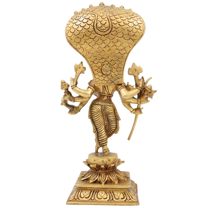 Brass Ashta Bhuja Krishna Idol with Naga Aura | Shree Krishna Murti, Kanha Moorti, Govinda Statue for Home Temple Pooja & Decor, Gold, 11 Inch, 1 Piece
