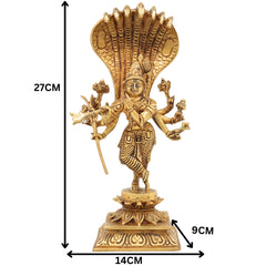 Brass Ashta Bhuja Krishna Idol with Naga Aura | Shree Krishna Murti, Kanha Moorti, Govinda Statue for Home Temple Pooja & Decor, Gold, 11 Inch, 1 Piece