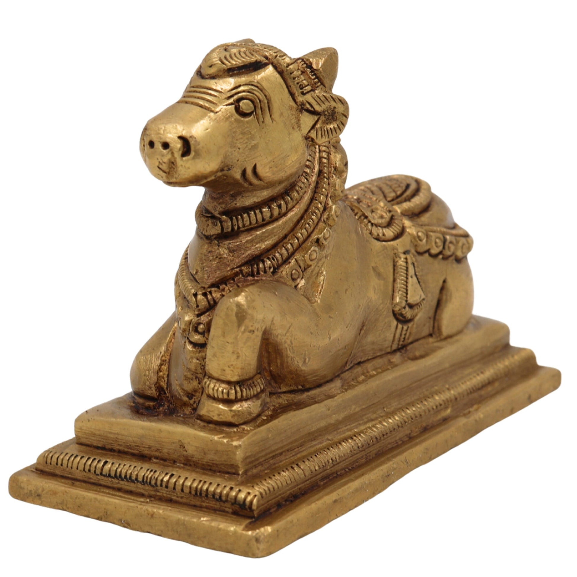Brass Handcrafted Nandi Idol | Nandikeshwara Bull Statue | Shiva’s Vahana for Pooja, Temple & Home Decor, Gold, 3 Inch, 1 Piece
