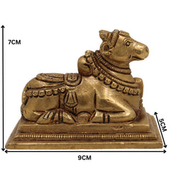 Brass Handcrafted Nandi Idol | Nandikeshwara Bull Statue | Shiva’s Vahana for Pooja, Temple & Home Decor, Gold, 3 Inch, 1 Piece