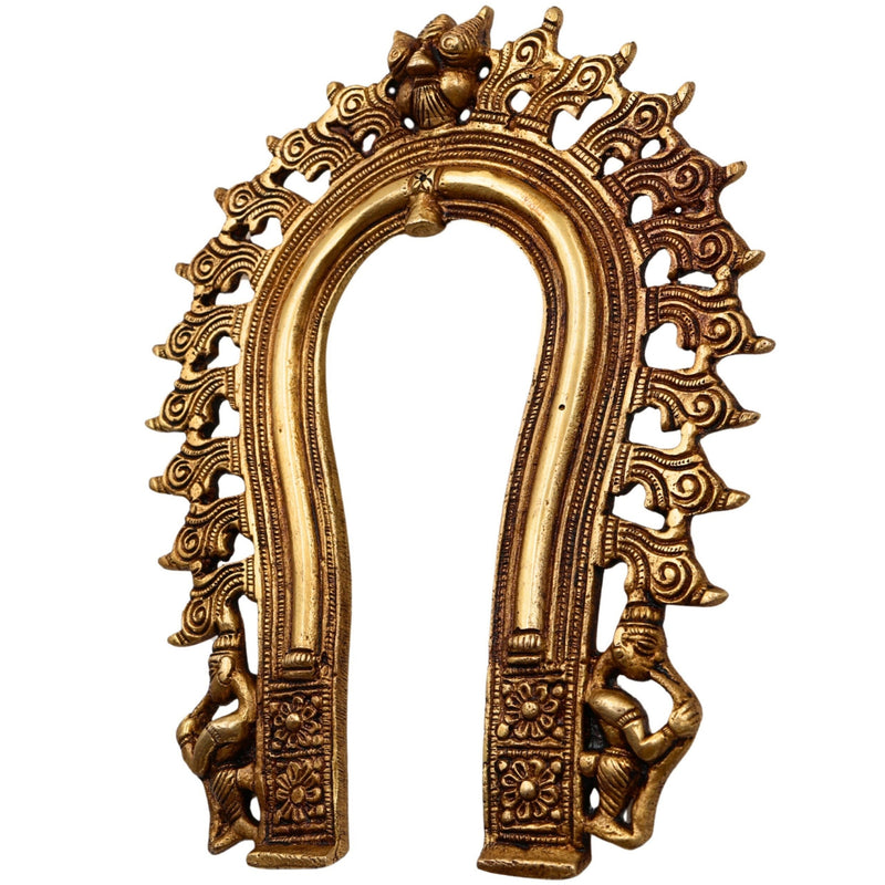 Bhunes Brass Handmade Prabhavali Frame Arch Wall Hanging for Home Temple Decor | Prabhawali for Deity, Traditional Brass Prabhavali, Decorative Arch for Pooja, Prabhamandala, Kirtimukha Design, Gold, 9 Inch, 1 Piece