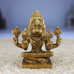 Brass Yoga Narasimha Idol, Yoga-Narasingh Statue, Narsimha Murthi, Narasingh Vigraha, Gold, 4.5 Inch, 1 Piece