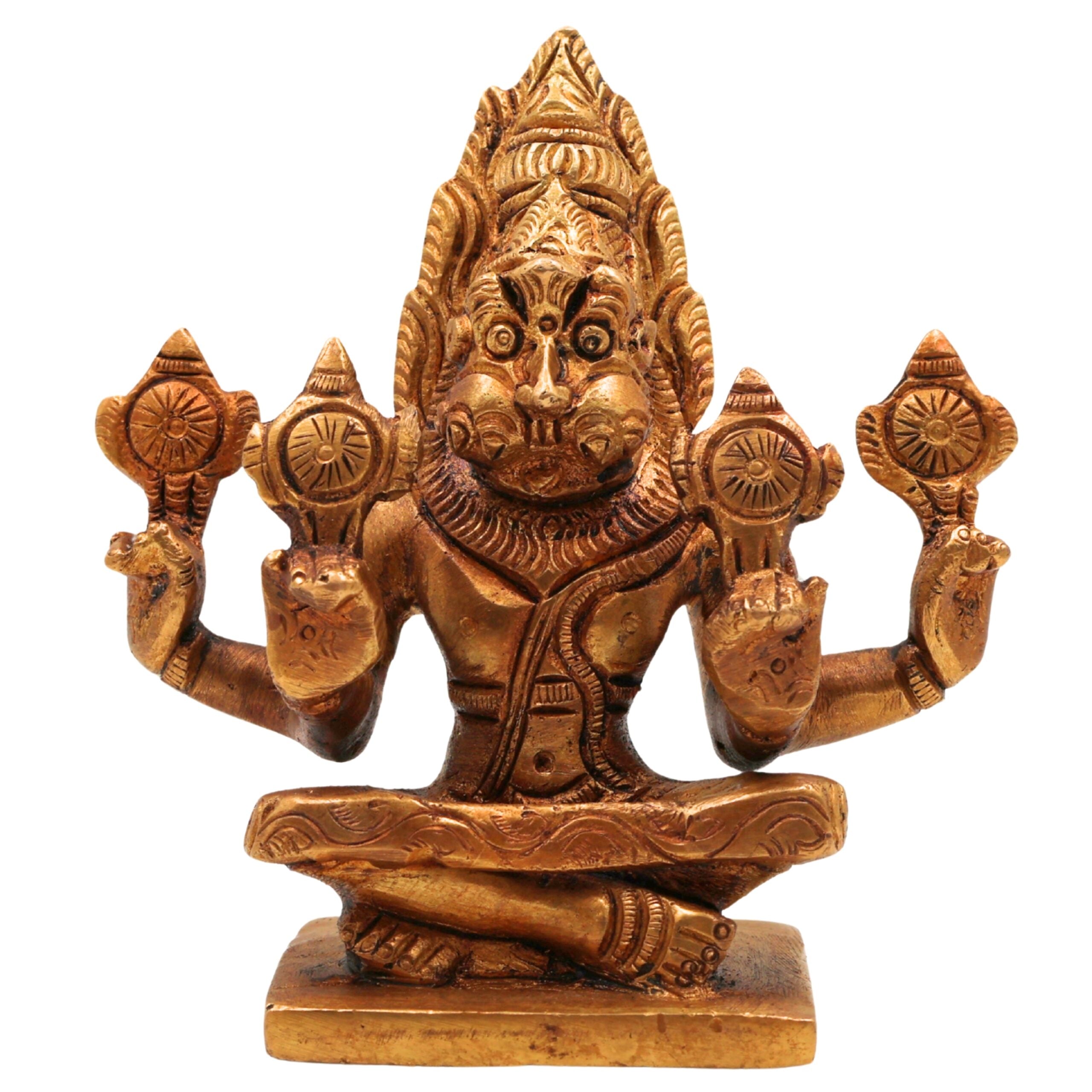 Brass Yoga Narasimha Idol, Yoga-Narasingh Statue, Narsimha Murthi, Narasingh Vigraha, Gold, 4.5 Inch, 1 Piece