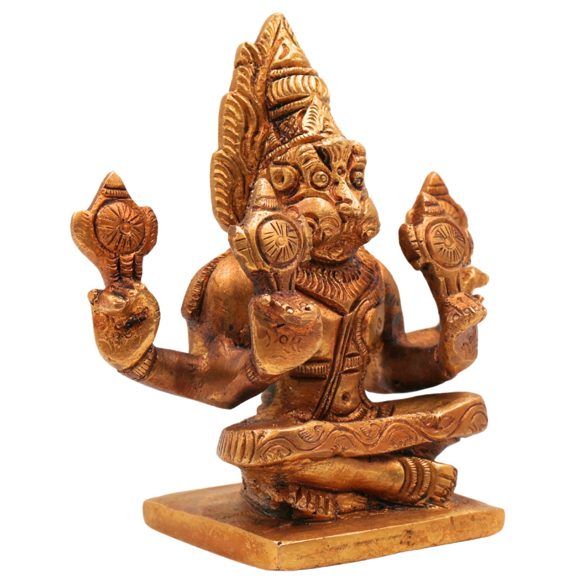Brass Yoga Narasimha Idol, Yoga-Narasingh Statue, Narsimha Murthi, Narasingh Vigraha, Gold, 4.5 Inch, 1 Piece