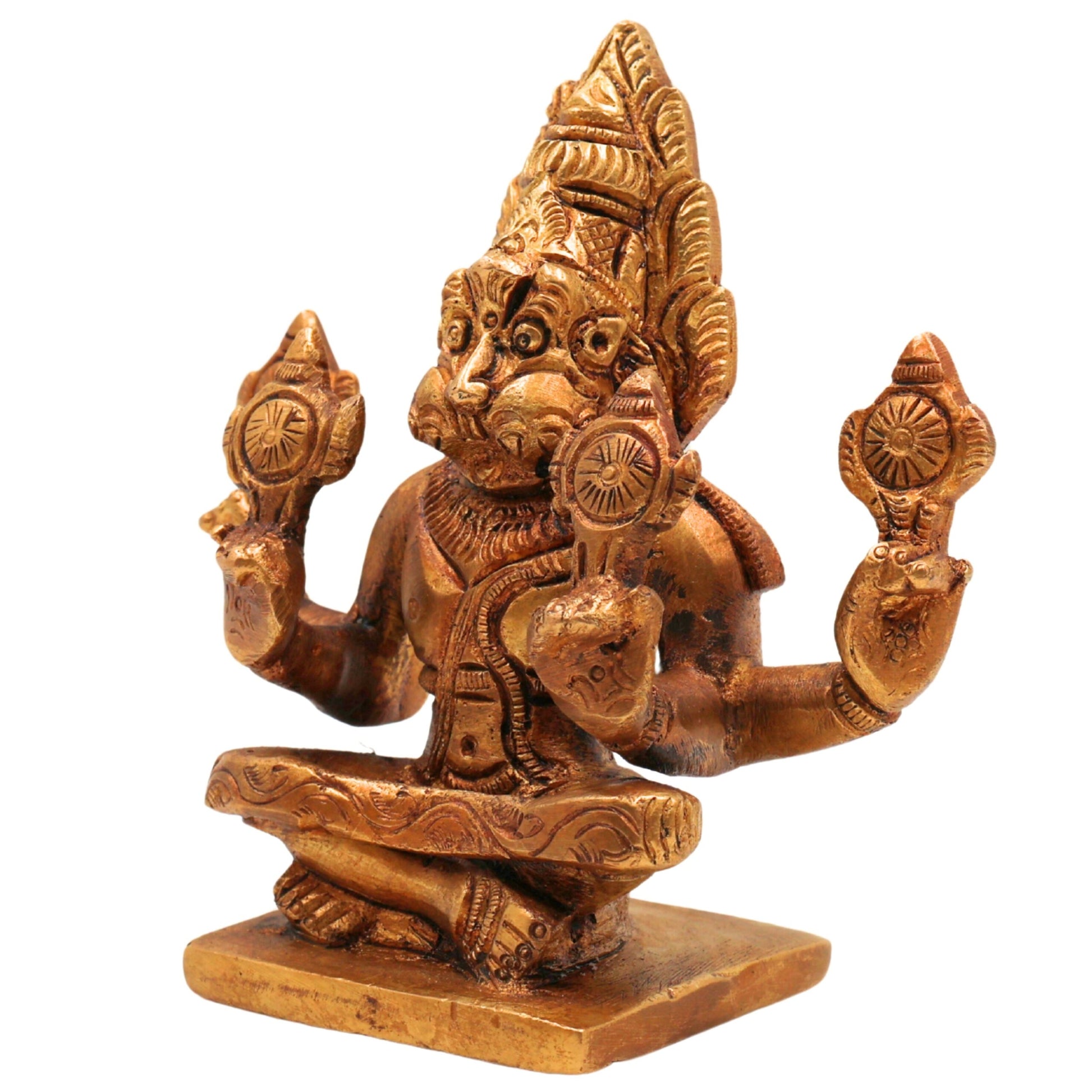 Brass Yoga Narasimha Idol, Yoga-Narasingh Statue, Narsimha Murthi, Narasingh Vigraha, Gold, 4.5 Inch, 1 Piece